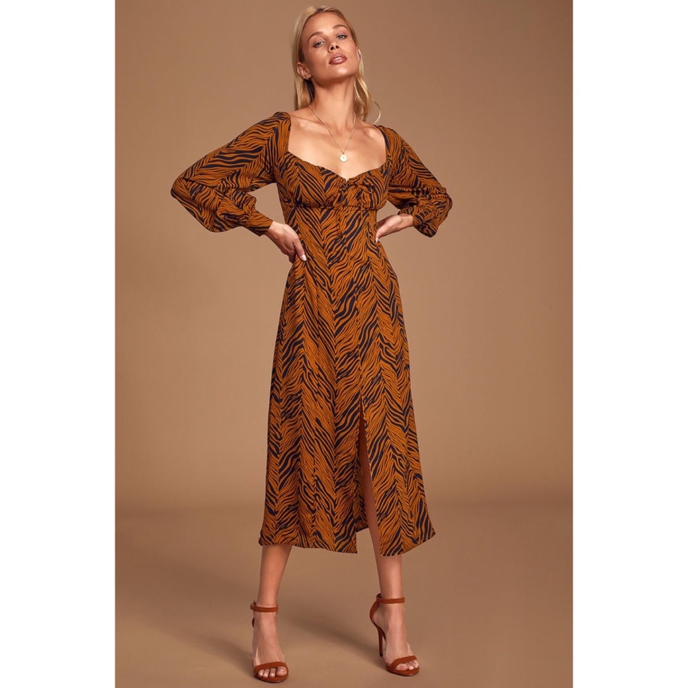 Lush Rust Orange Long sleeve Midi Dress